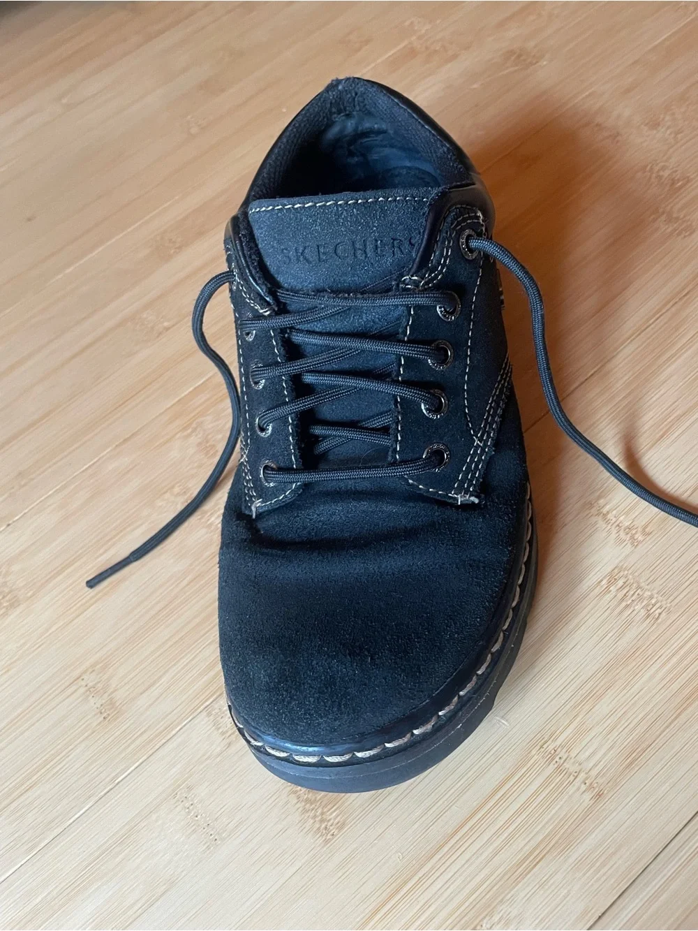 Skechers Black Lace-Up Oxford Shoes with Contrast Stitching